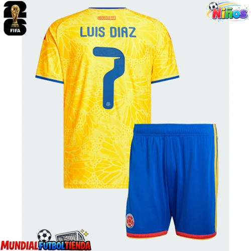 Camiseta Colombia Luis Diaz #7 Primera Equipación Replica Mundial 2026 para niños mangas cortas (+ Pantalones cortos)